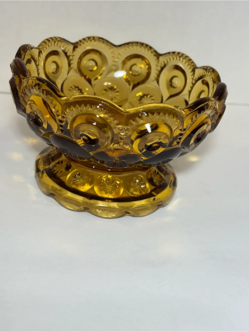 LE Smith Moon And Stars Candy Dish Compote Footed Amber VTG Home Accent Decor